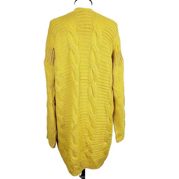 Lara Fashion Open Cardigan Sweater L/XL Mustard Yellow Cable Knit Longline - Picture 3 of 7